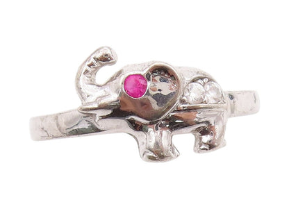 925 Sterling Silver Vintage Ring Ruby Eyed Fortune Elephant Band  Sz 8  RG33587