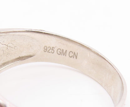 925 Sterling Silver Vintage Ring Classic CZ Etched Geometric Band Sz 12 RG35153