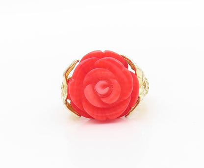925 Sterling Silver Vintage Ring Gold Plated Gemstone Carved Rose Sz 5.5 RG32462