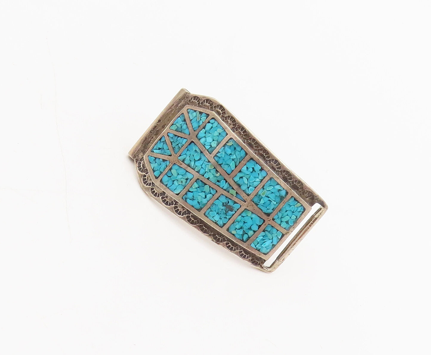 NAVAJO 925 Sterling Silver  Vintage Crushed Turquoise Inlay Watch Belt  TR3528