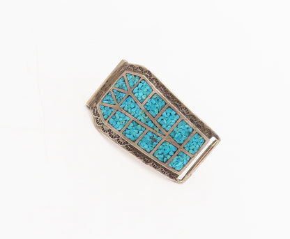 NAVAJO 925 Sterling Silver  Vintage Crushed Turquoise Inlay Watch Belt  TR3528