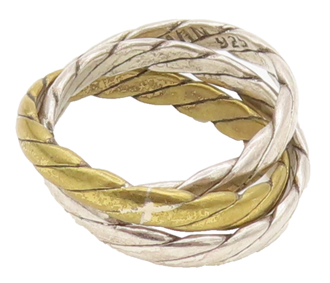 MEXICO 925 Silver  Vintage Three Twisted Rope Connected Ring Sz 8.25  RG26915