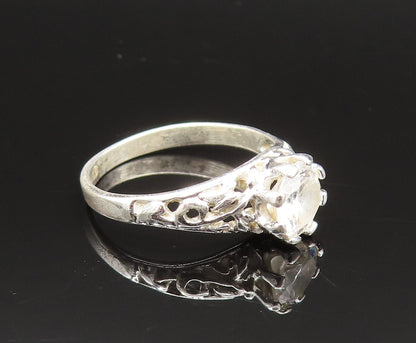 925 Sterling Silver  Vintage Open Swirl Cutout Topaz Ring Sz 7.5  RG25652