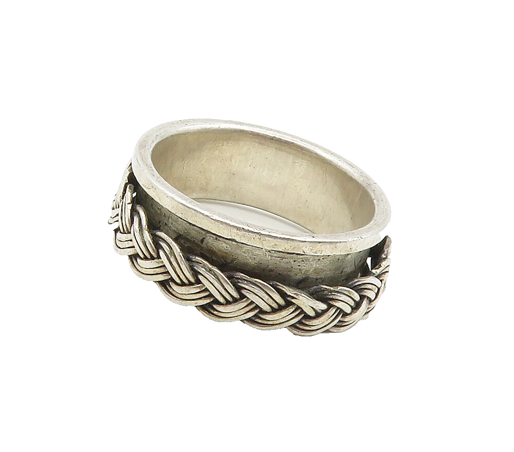 925 Sterling Silver  Vintage Shiny Woven Braided Spinner Ring Sz 10.5  RG15667