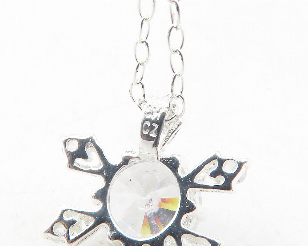 925 Sterling Silver  Sparkling Cubic Zirconia Snowflake Chain Necklace  NE2047