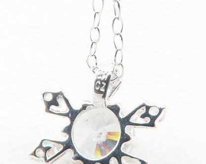 925 Sterling Silver  Sparkling Cubic Zirconia Snowflake Chain Necklace  NE2047