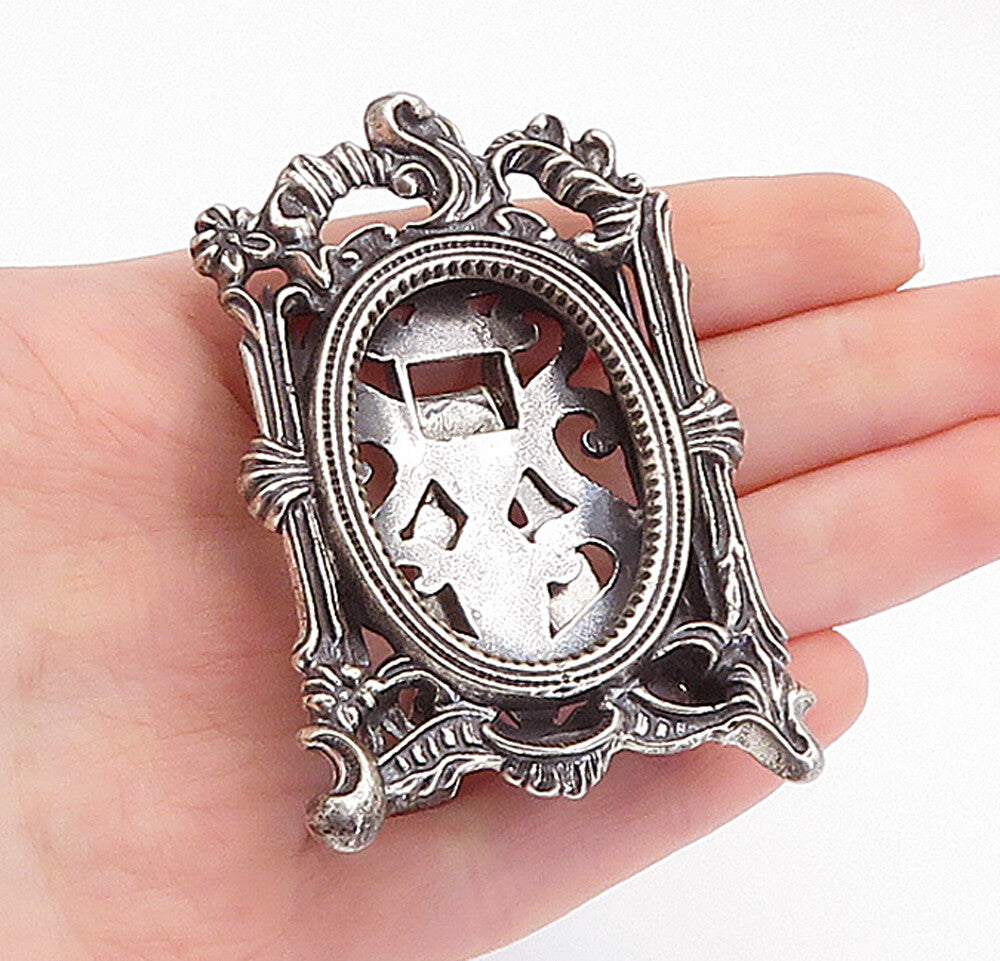 925 Sterling Silver Vintage Oxidized Floral Swirl Border Picture Frame TR1038