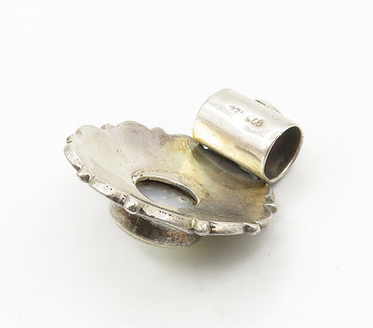 925 Sterling Silver  Vintage Mother Of Pearl Floral Swirl Pendant  PT12145