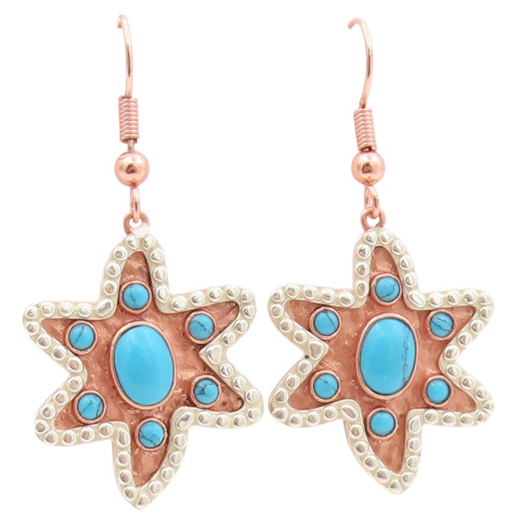 925 Sterling Silver Vintage Earrings Gold Plated Turquoise Cutout Star  EG13386