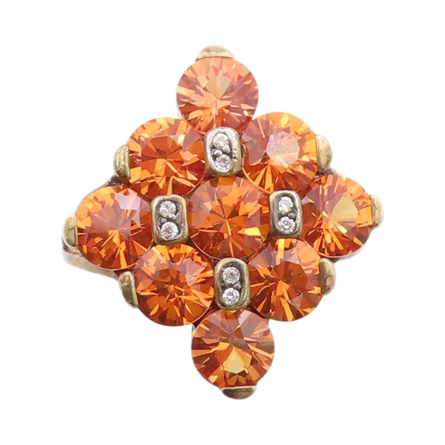 925 Sterling Silver Vintage Ring Gold Plated Round Citrine & CZ  Sz 8  RG33339