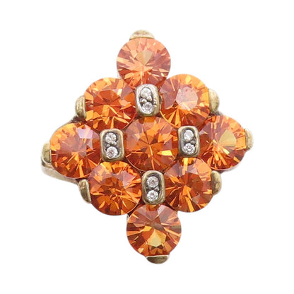 925 Sterling Silver Vintage Ring Gold Plated Round Citrine & CZ  Sz 8  RG33339