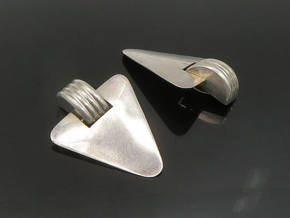MEXICO 925 Silver  Vintage Heavy Triangle Fluted Non Pierced Earrings  EG11669