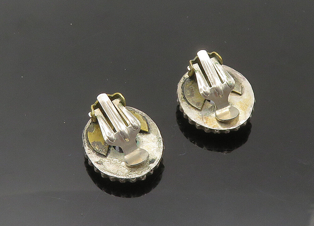 ISRAEL 925 Sterling Silver  Vintage Blue Stone Non Pierce Earrings  EG10726