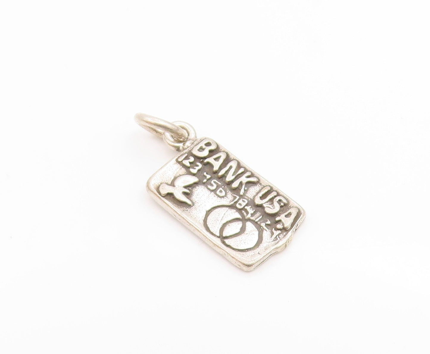 925 Sterling Silver  Vintage Petite USA Bank Card Motif Drop Pendant  PT9329