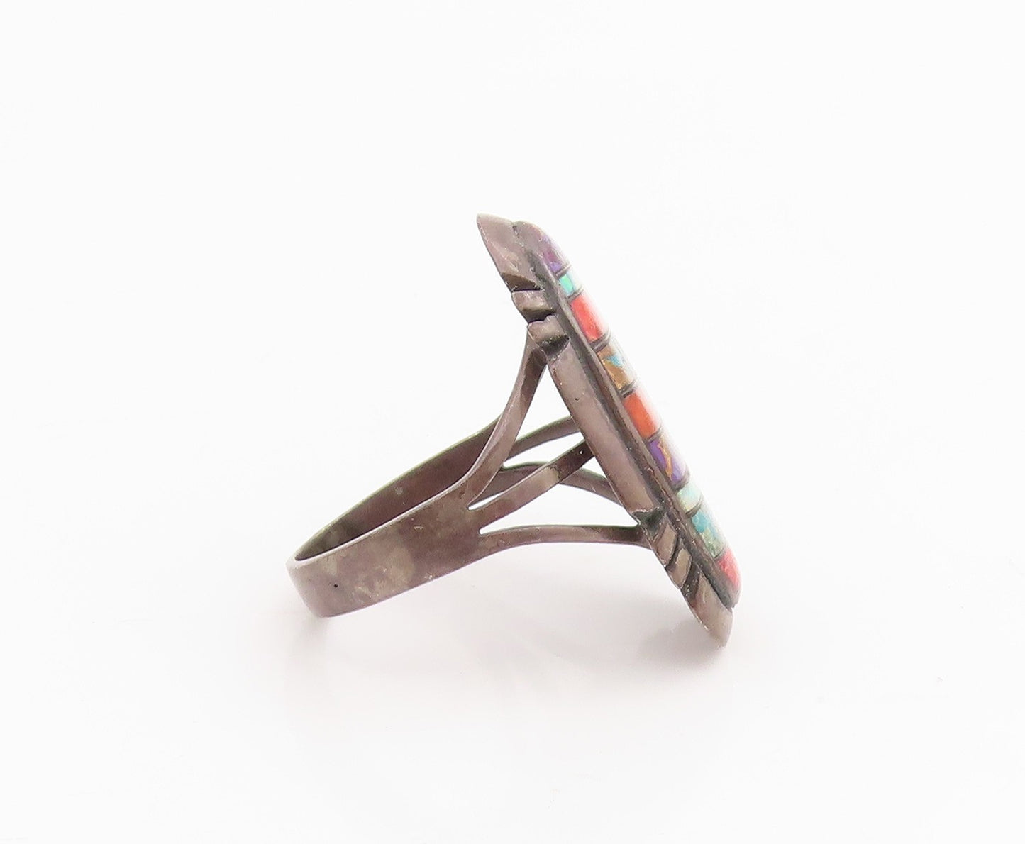 925 Sterling Silver Vintage Ring NAVAJO Multi Gemstone Inlay  Sz 10.5  RG34315
