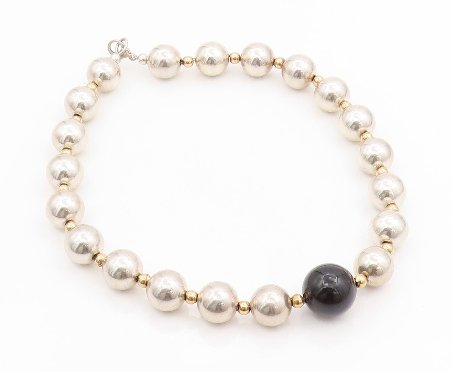 14k Gold 925 Sterling Silver Vintage Necklace Designer Large Onyx Bead  NE4470