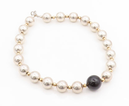 14k Gold 925 Sterling Silver Vintage Necklace Designer Large Onyx Bead  NE4470