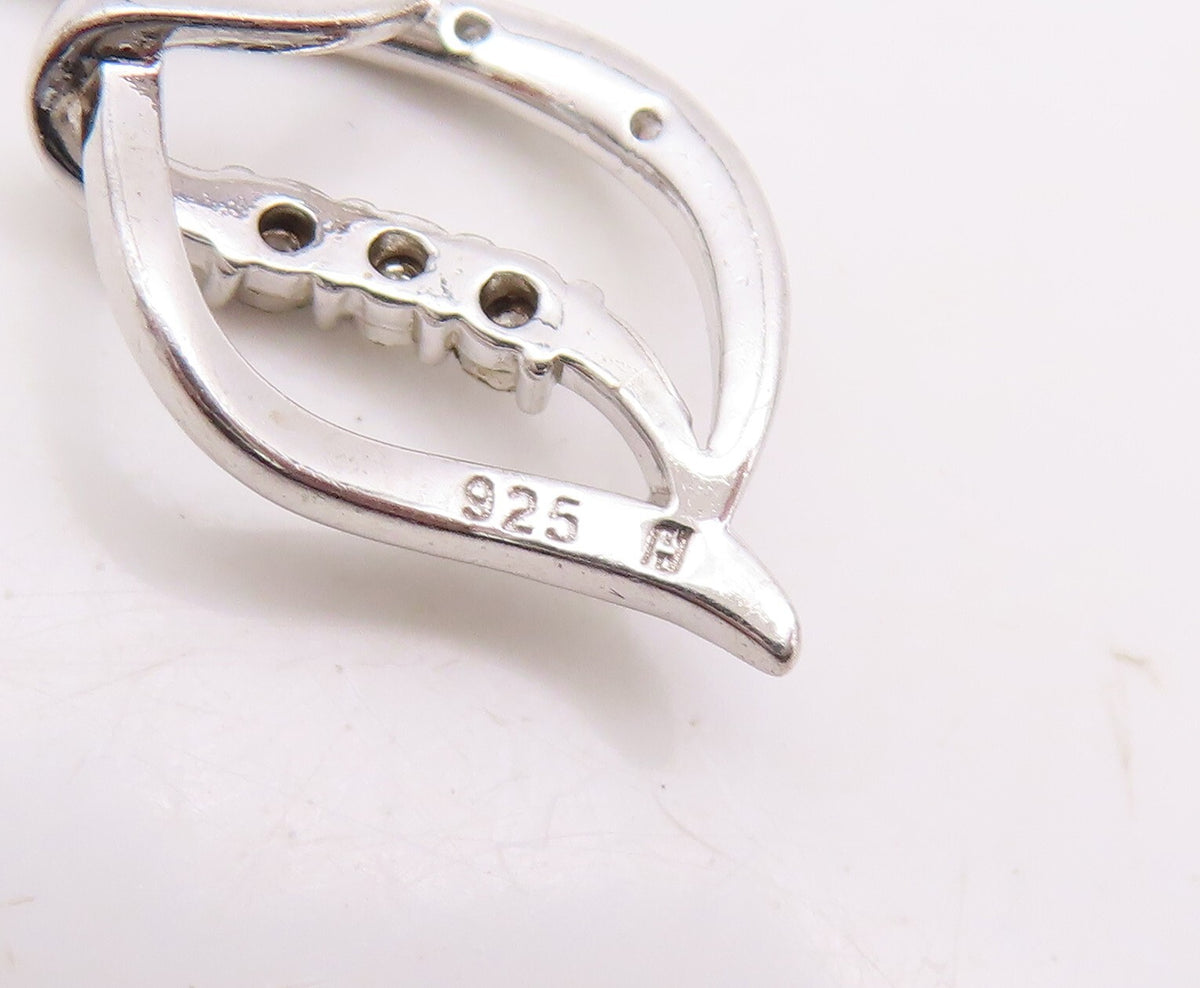 925 Sterling Silver Vintage Pendant Designer Diamonds Inlay Swirly Cut  PT23601