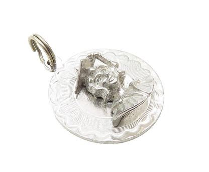 925 Sterling Silver  Vintage Shiny Graduation Day Round Drop Pendant  PT7553