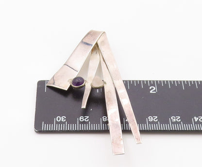 925 Sterling Silver Vintage Brooch Amethyst & Rose Quartz Modernist Pin  BP12575