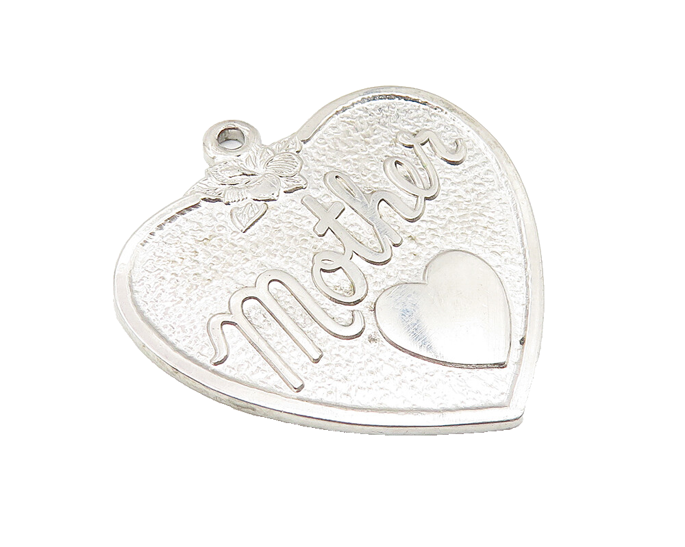 925 Sterling Silver  Vintage Shiny Mother Love Heart Drop Pendant  PT8149