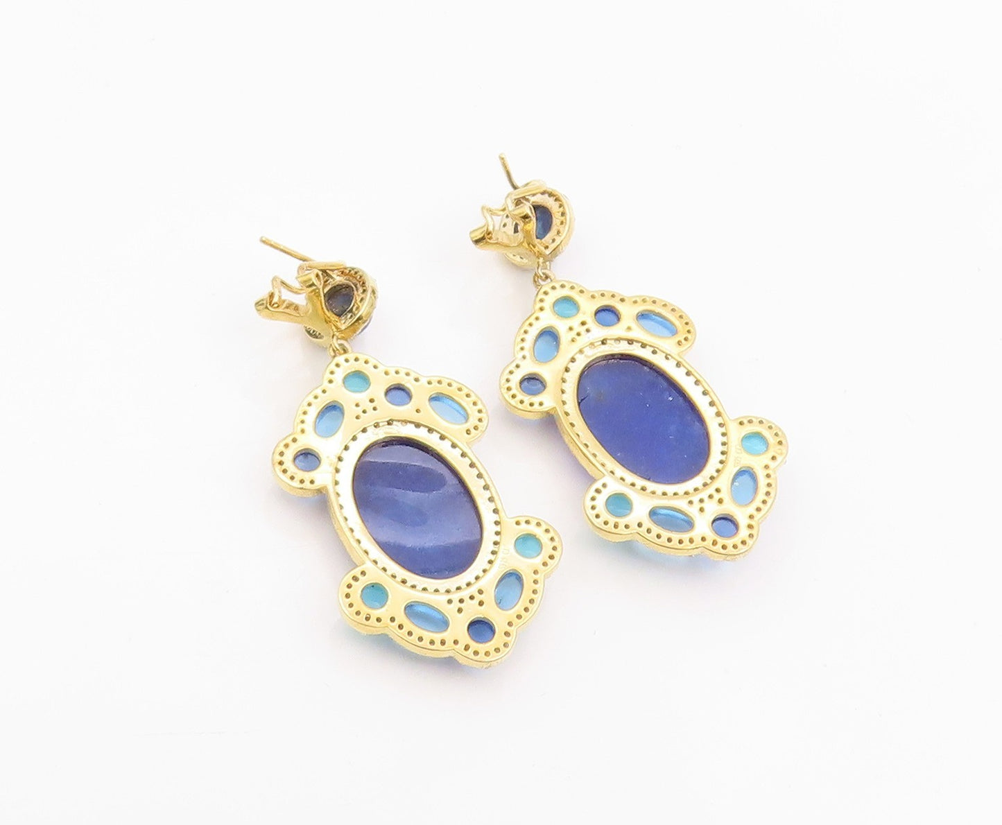 925 Sterling Silver Vintage Earrings Gold Plated Multi Gemstone Drop  EG14245