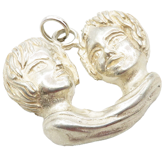 925 Sterling Silver  Vintage Modernist Shiny Sculpted Faces Pendant  PT9946