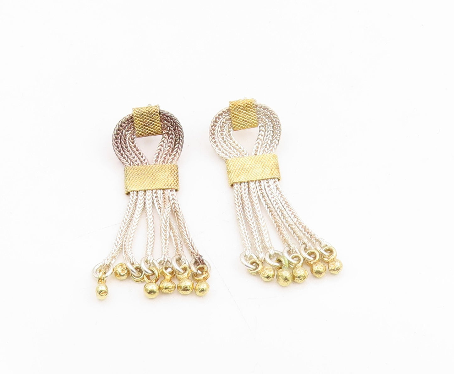 925 Sterling Silver Vintage Earrings Two Tone Multi Strand Chain Tassel  EG14268