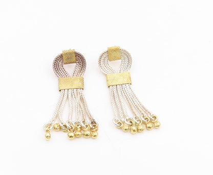 925 Sterling Silver Vintage Earrings Two Tone Multi Strand Chain Tassel  EG14268