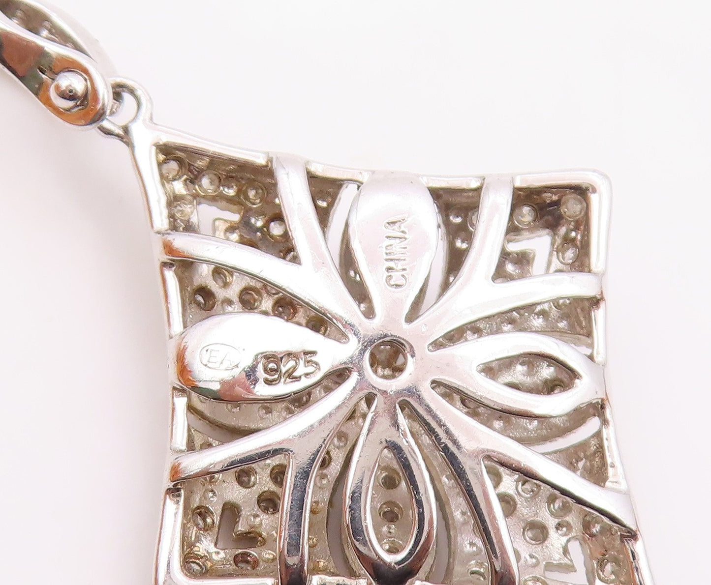 925 Sterling Silver  Vintage Genuine Diamonds Floral Motif Pendant  PT18130