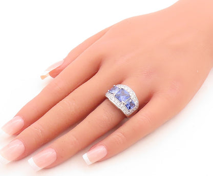 925 Sterling Silver Vintage Ring Square Sapphire Halo CZ Inlay  Sz 7  RG30113