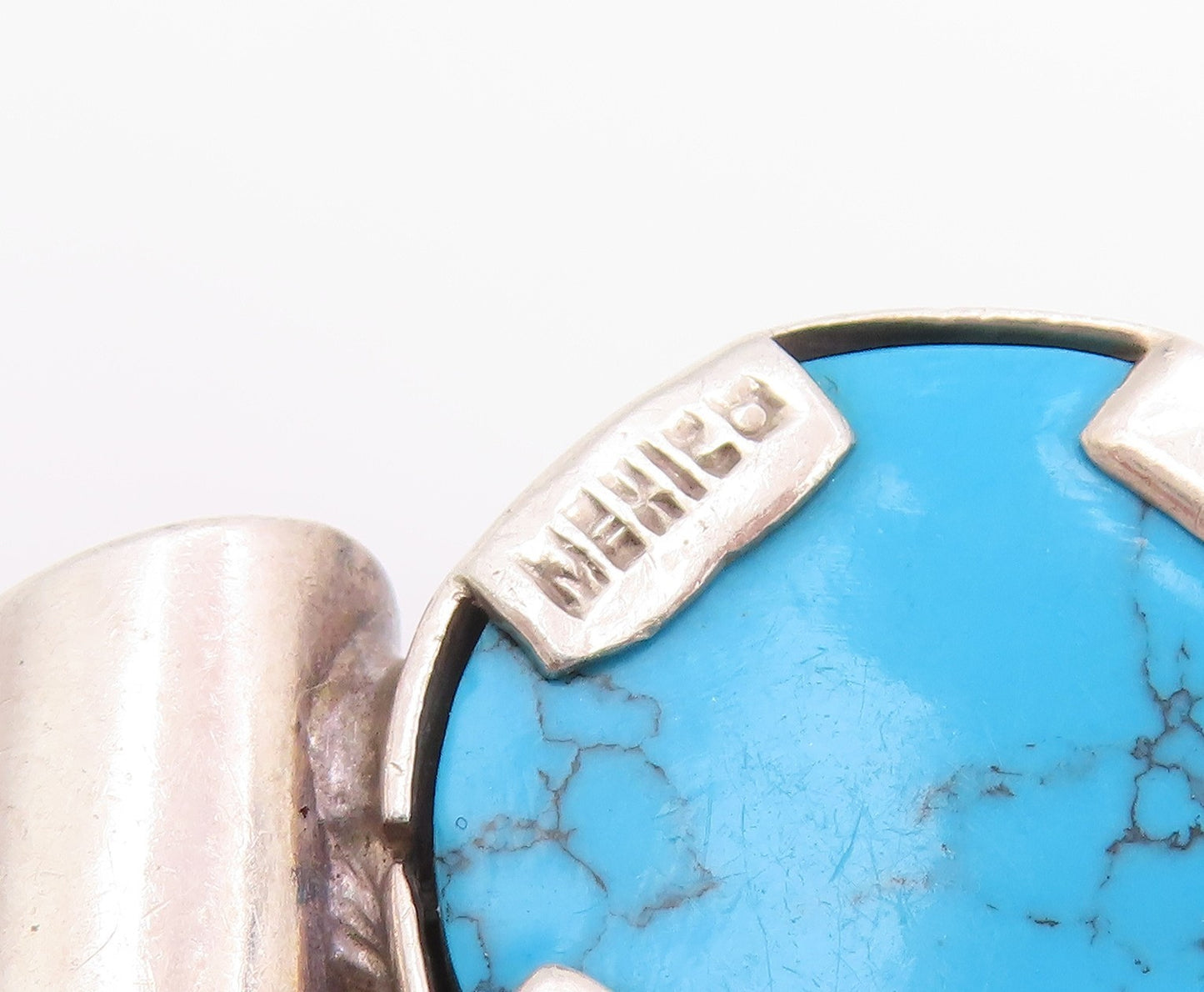 925 Sterling Silver Vintage Pendant MEXICO Cabochon Turquoise Charm  PT26471