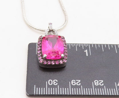 925 Sterling Silver  Prong Set Pink Topaz Shiny Snake Chain Necklace  NE1992