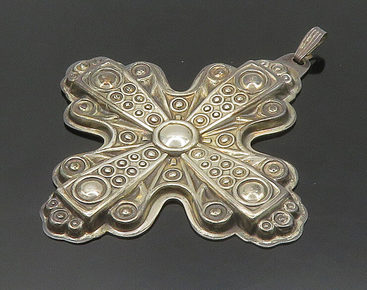 REED & BARTON 925 Silver  Vintage Dark Tone Christmas Cross Pendant  PT14400
