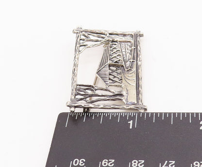 925 Sterling Silver Vintage Brooch Pin BEAU Cutout County House  BP11138