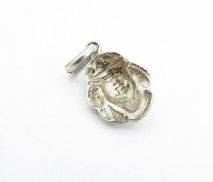 925 Sterling Silver  Vintage Petite Person Wearing Hat Drop Pendant  PT4382