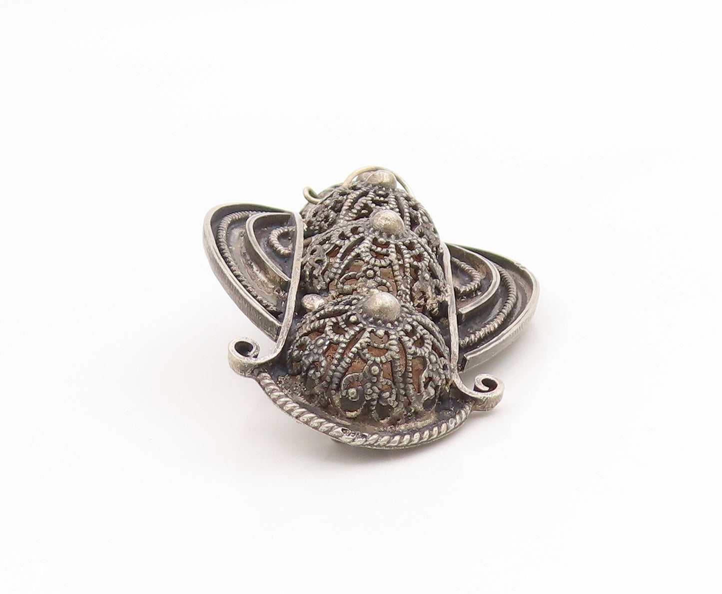 925 Sterling Silver Vintage Brooch Pin MIDDLE EAST Intricate Filigree  BP12170