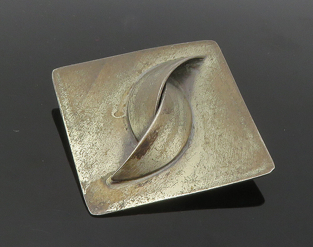 925 Sterling Silver  Vintage Dark Tone Smooth Square Brooch Pin  BP6166