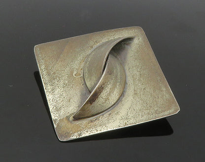 925 Sterling Silver  Vintage Dark Tone Smooth Square Brooch Pin  BP6166