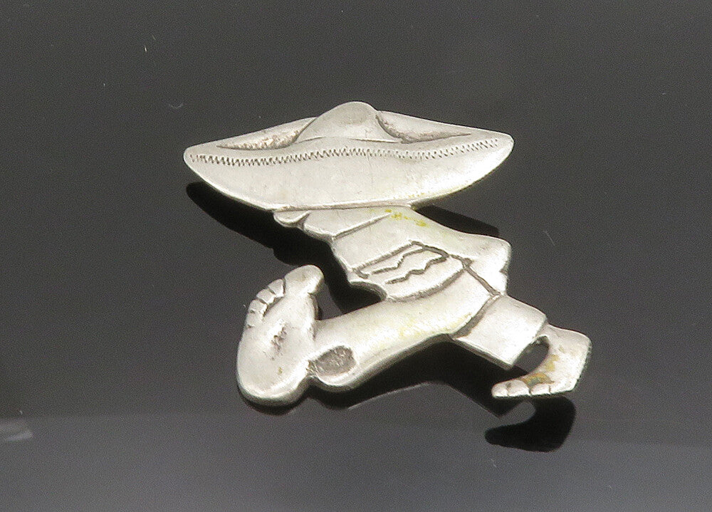 925 Sterling Silver  Vintage Antique Sombrero Man Walking Brooch Pin  BP7814