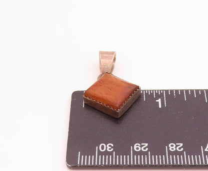 B. LEE NAVAJO 925 Sterling Silver Vintage Wooded Square Drop Pendant  PT17343