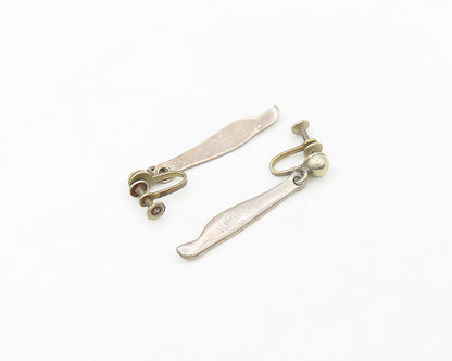 925 Sterling Silver  Vintage Smooth Dark Tone Non Pierce Drop Earrings  EG9554