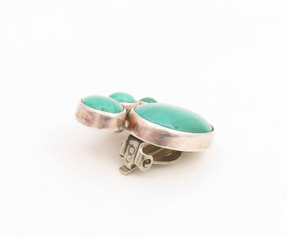 925 Sterling Silver Vintage Earrings Cabochon Malachite Elegant Clip On  EG14103