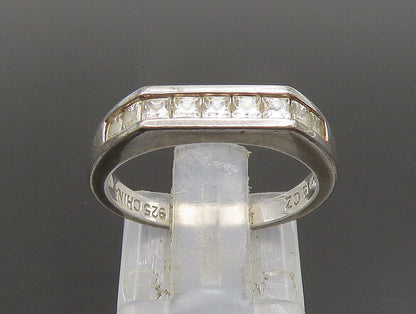 925 Sterling Silver  Vintage Minimalist Sparkly Topaz Band Ring Sz 6  RG24429