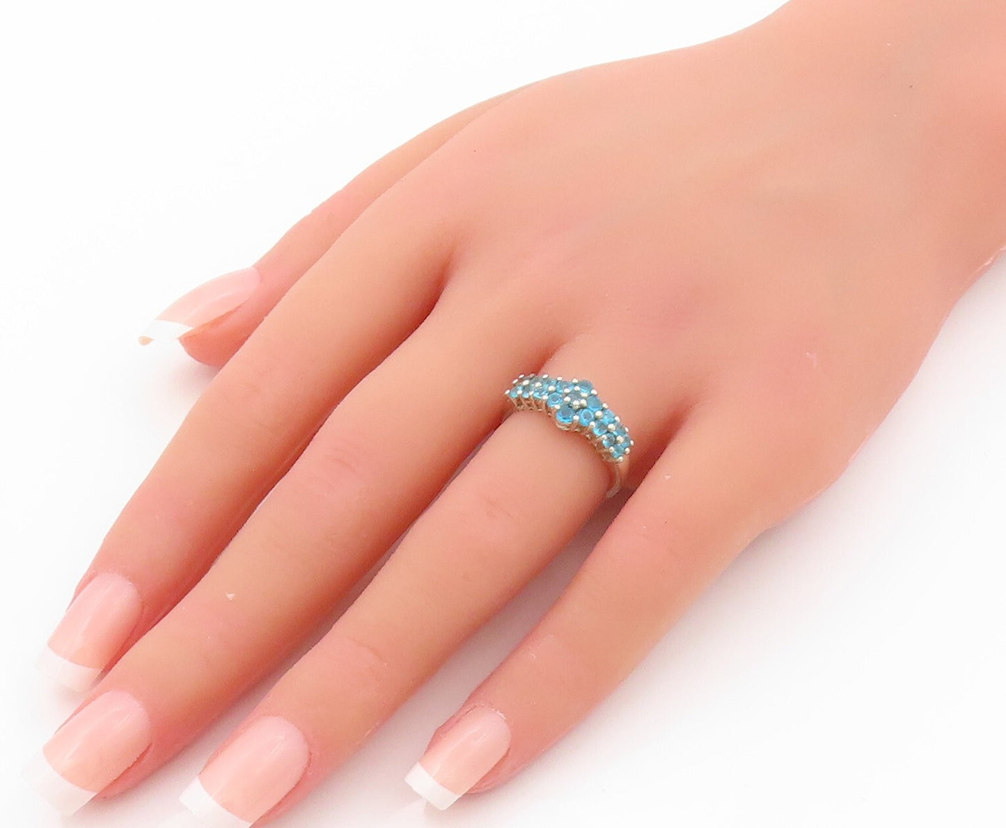 925 Sterling Silver Vintage Ring Round Blue Topaz Flower Band Inlay Sz 6 RG31924