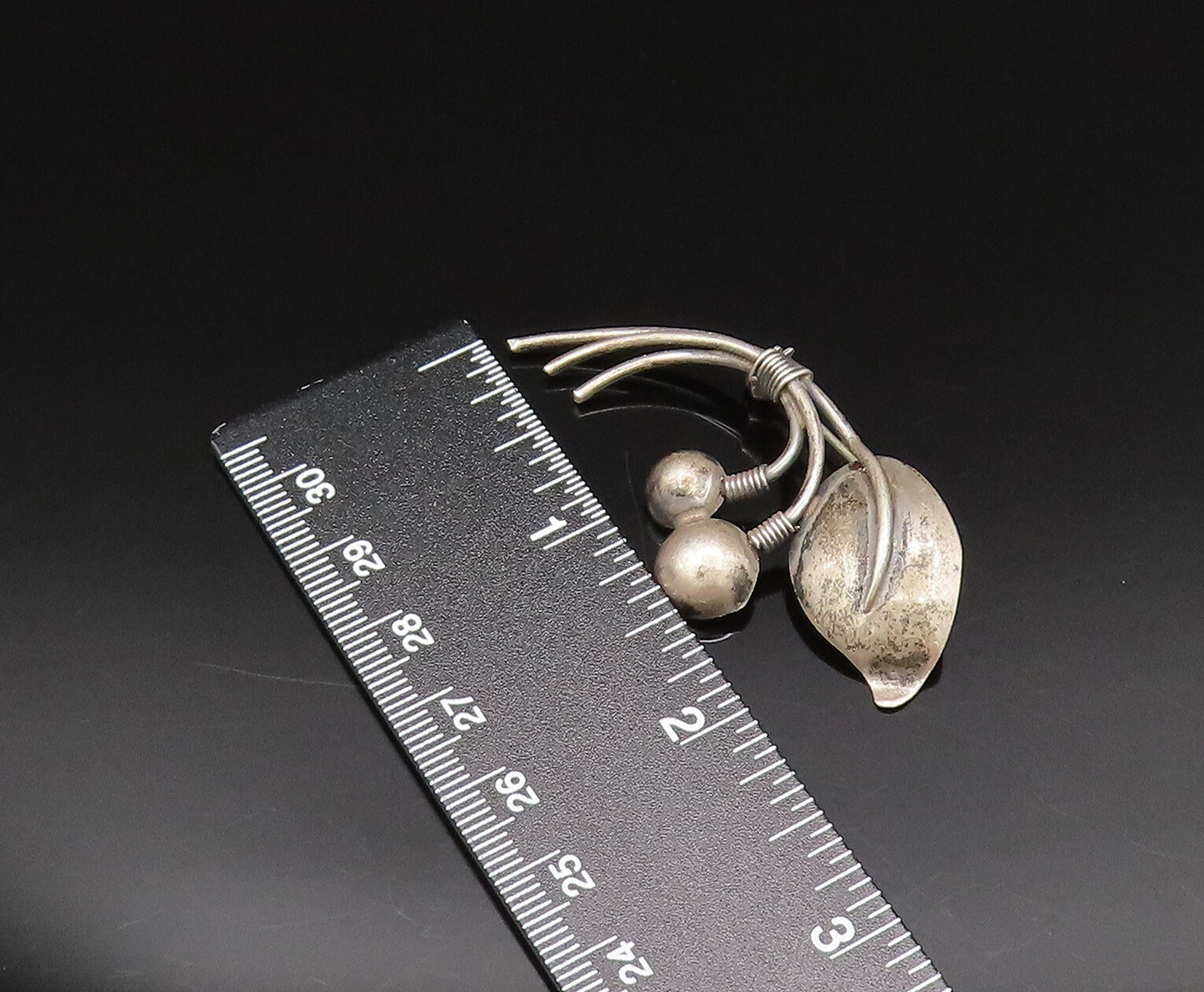 DRAGSTED DENMARK 925 Silver  Vintage Bead & Leaf Stem Brooch Pin  BP9806