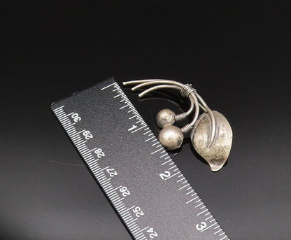 DRAGSTED DENMARK 925 Silver  Vintage Bead & Leaf Stem Brooch Pin  BP9806