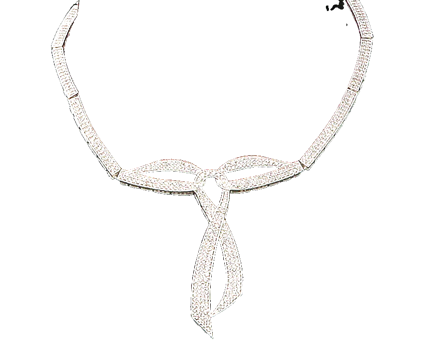 925 Sterling Silver  Shiny Cubic Zirconia Ribbon Bow Collar Necklace  NE2321