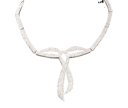 925 Sterling Silver  Shiny Cubic Zirconia Ribbon Bow Collar Necklace  NE2321