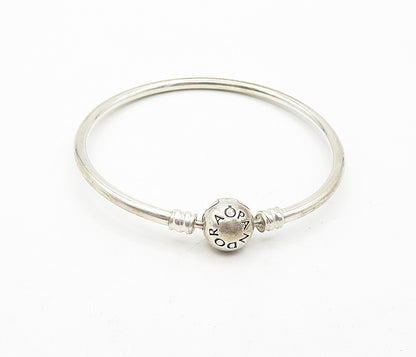 PANDORA 925 Sterling Silver  Vintage Stamped Ball Bead Bangle Bracelet  BT1716